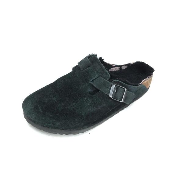 Birkenstock Boston Shearling Clogs Shoes Slip On Black Suede Women's 39 / 8 - Picture 1 of 12